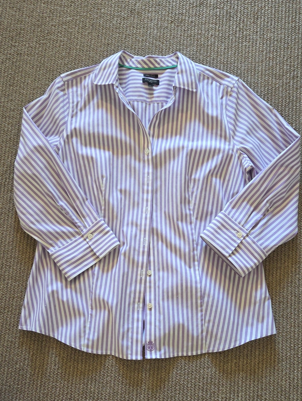 Talbots Lavender and White Striped 3/4 Sleeve Blouse